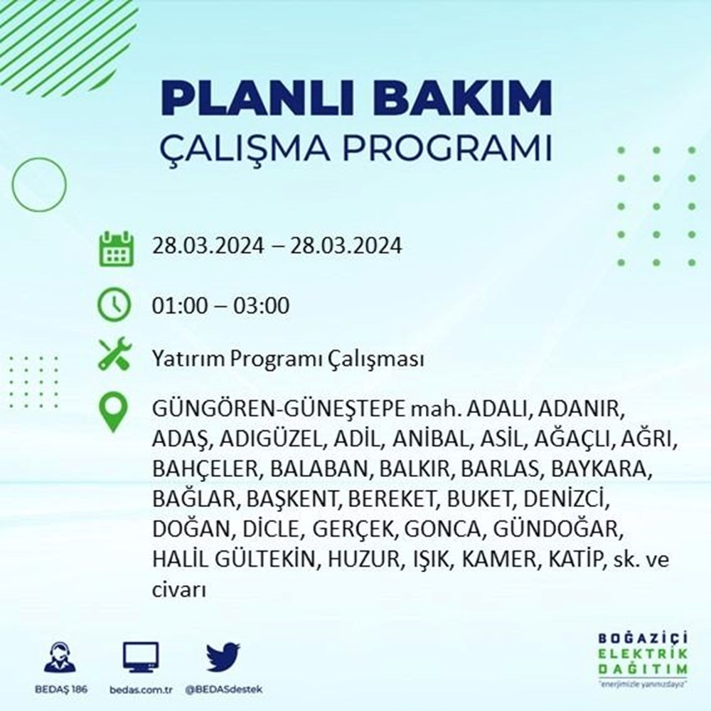 İstanbul'un 19 ilçesinde elektrik kesintisi: Elektrikler ne zaman gelecek? (28 Mart tarihli BEDAŞ kesinti programı) - 36