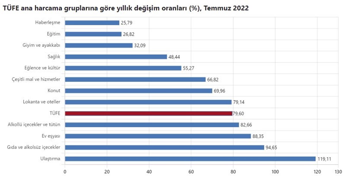 Yıllık bazda ürün gruplarındaki fiyat değşiimleri (Grafık: TÜİK)