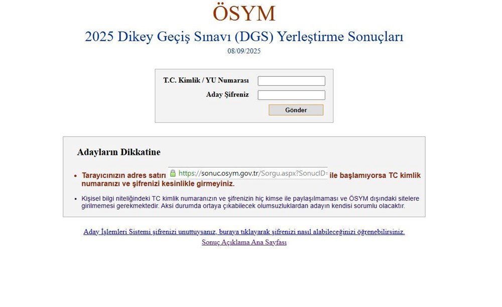 DGS yerleştirme sonuçları açıklandı: 2025 DGS tercih sonuçları sorgulama ekranı - 1