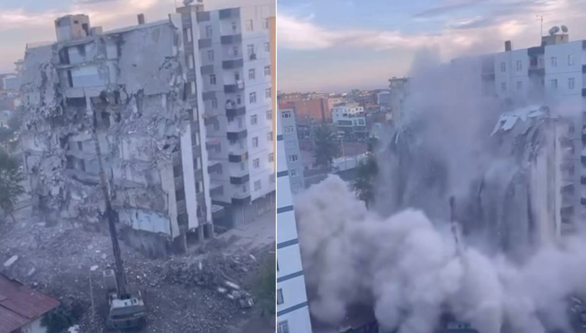 Ağır hasarlı bina yıkım sırasında çöktü