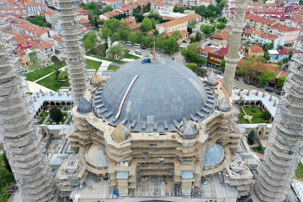 Restorasyondaki Selimiye Camisi'nin ana kubbesine kurşun örtü - 4