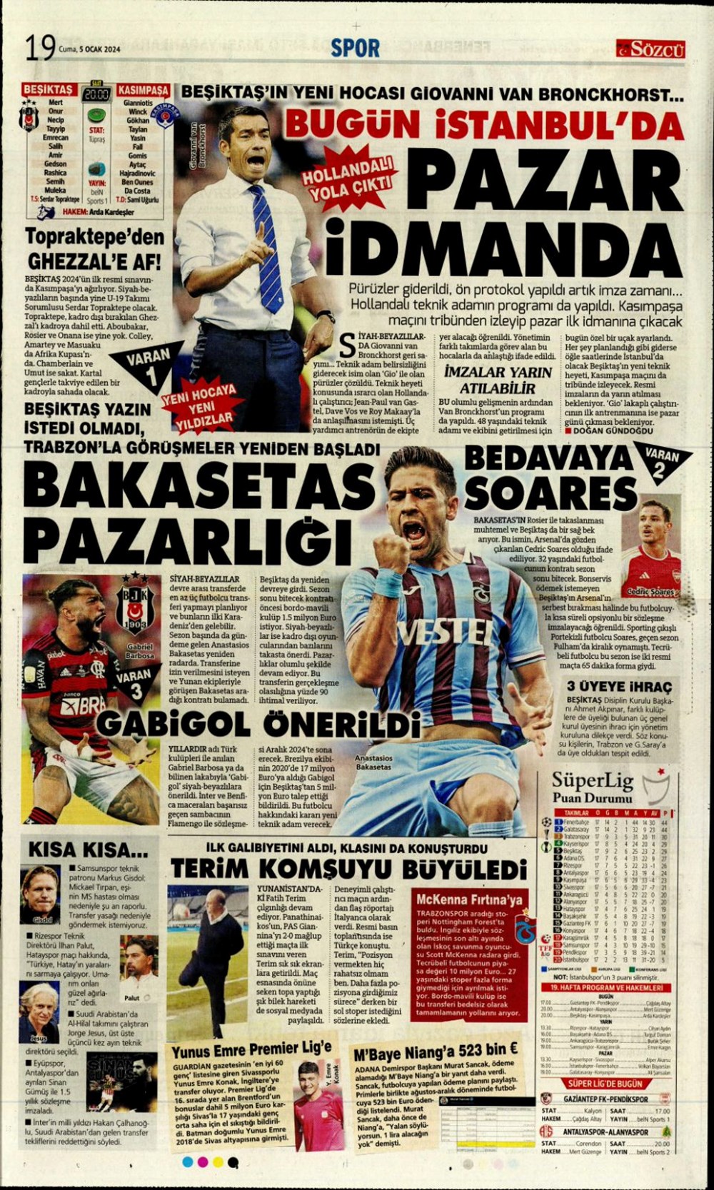 "Bugün İstanbul'da, Pazar idmanda" (5 Ocak 2024 spor manşetleri) - 1