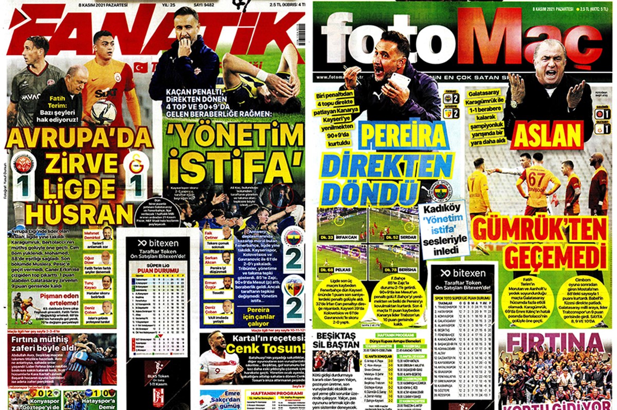 Günün spor manşetleri (8 Kasım 2021)