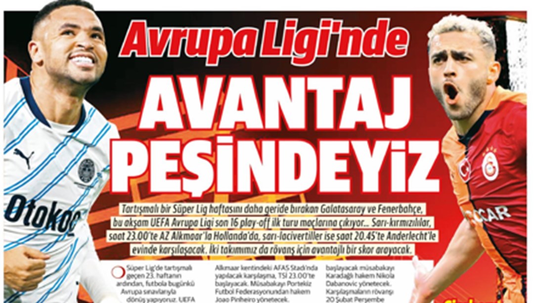 "Avrupa'da avantaj peşinde" (12 Şubat 2025 spor manşetleri)