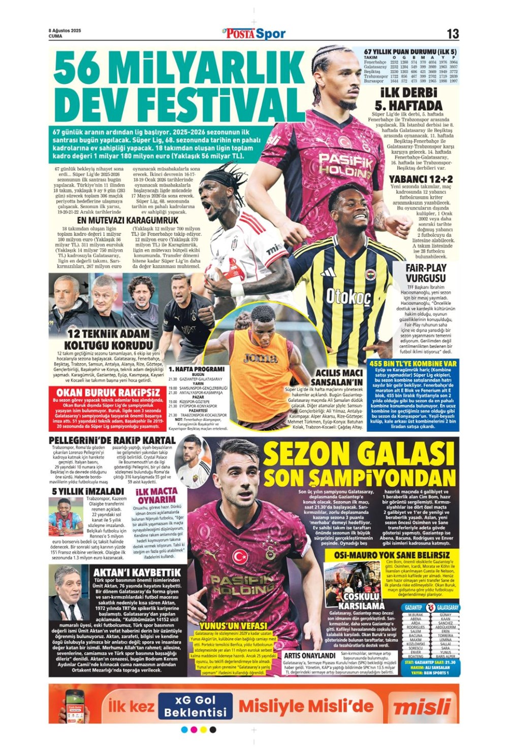 "Gidenin yeri dolmadı" (8 Ağustos spor manşetleri) - 13