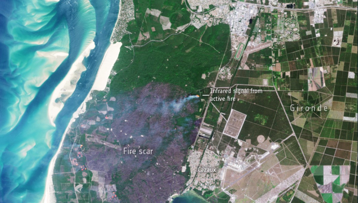 Avrupa'daki orman yangınları uzaydan görüntülendi (Yüzey sıcaklıklarının 55 dereceye ulaştığı görüldü)