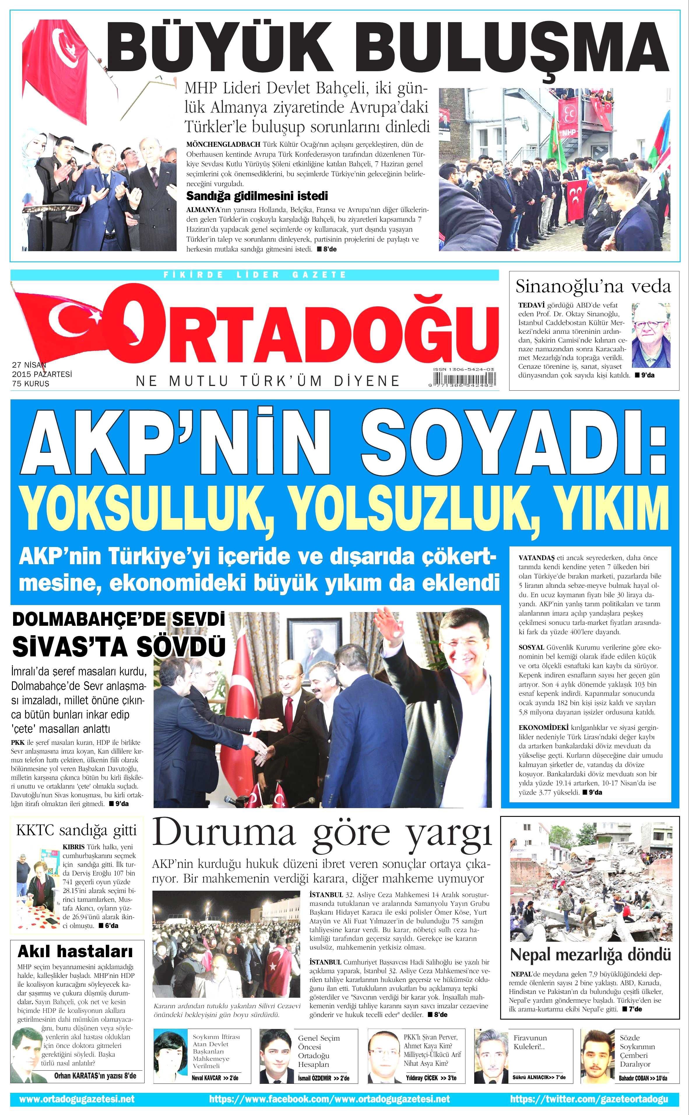 27 Nisan 2015 Gazete Mansetleri Ntv