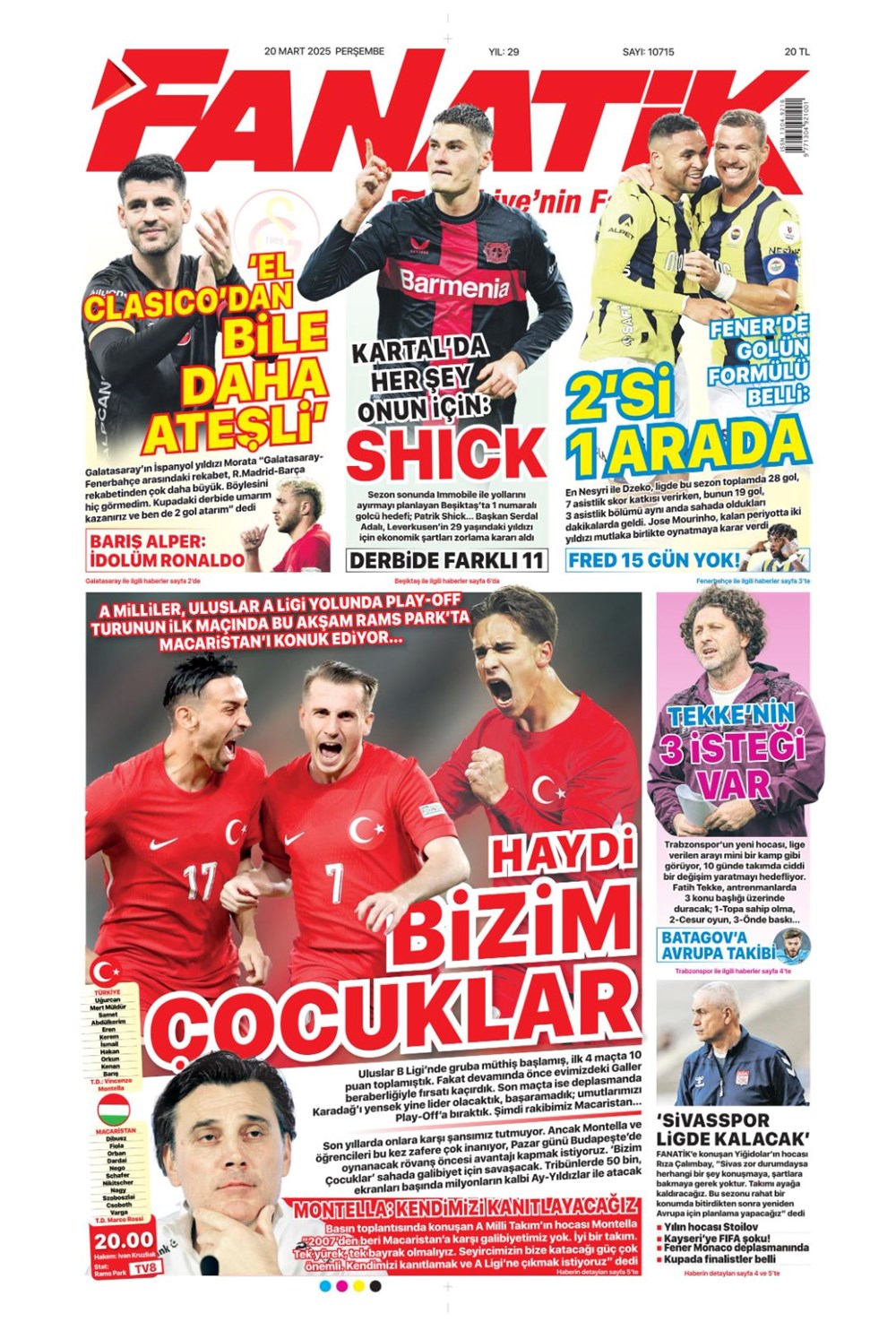 "Milliler avantaj peşinde" (20 Mart 2025 spor manşetleri) - 3