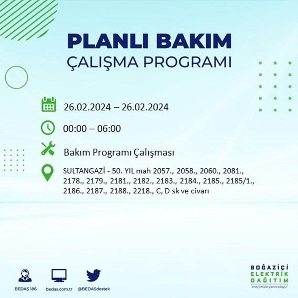 İstanbul'un 19 ilçesinde elektrik kesintisi: Elektrikler ne zaman gelecek? (26 Şubat BEDAŞ kesinti programı) - 52