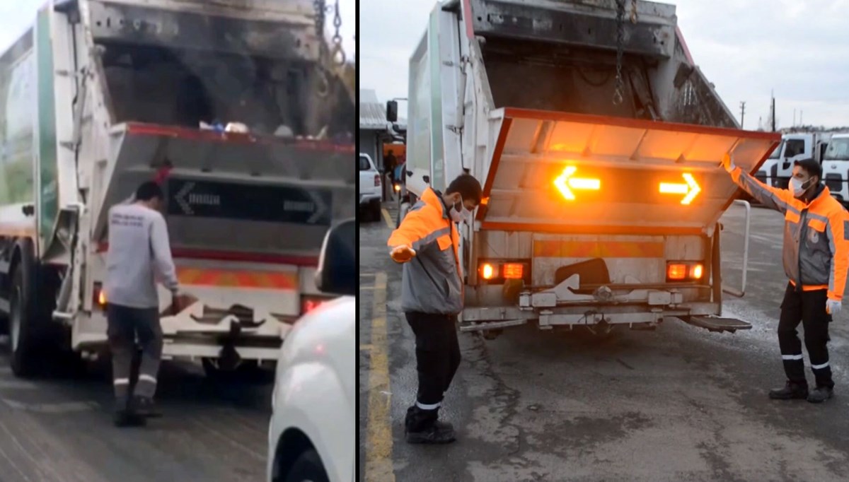 Kırmızı ışıkta çöp kamyonundan inip oynadı