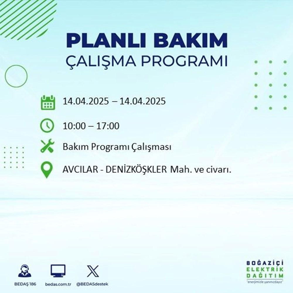 İstanbul'un 23 ilçesinde elektrik kesintisi: Elektrikler ne vakit gelecek? 9 saat sürecek (14 Nisan BEDAŞ kesinti programı) 78