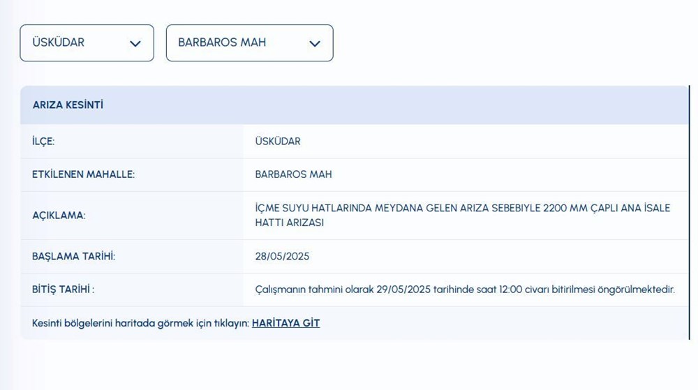 İstanbul'da (Kadıköy, Üsküdar, Zeytinburnu) sular ne vakit gelecek? 76