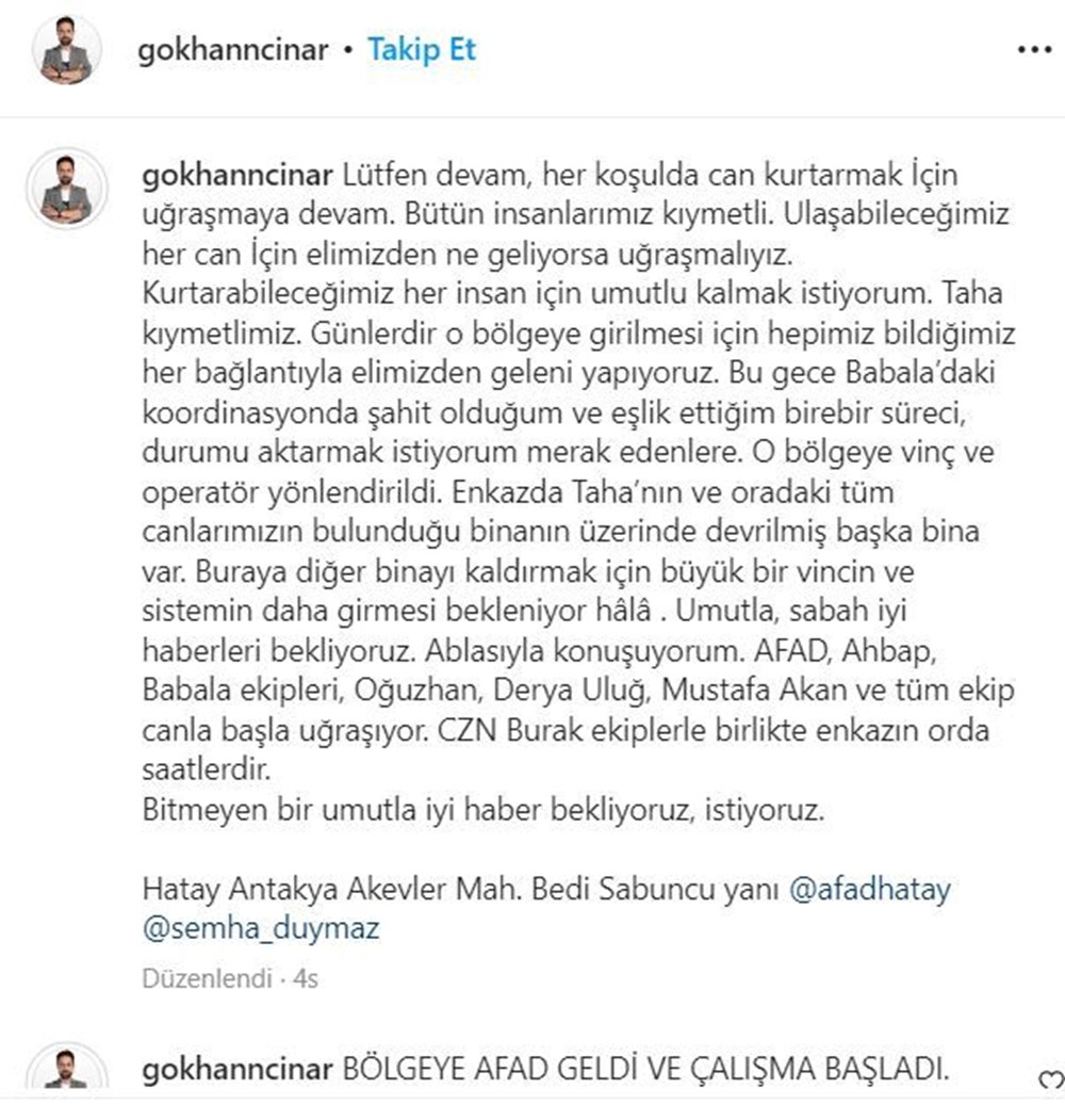 Ailesiyle enkaz altında kalan Taha Duymaz'dan haber var! Bulundu mu? Gökhan Çınar ve Dilan Polat duyurdu - 4