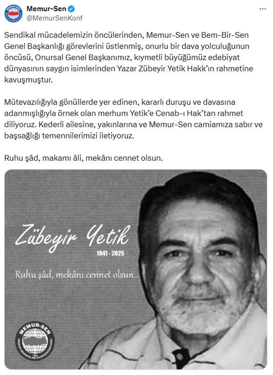 Memur-Sen Onursal Genel Başkanı Zübeyir Yetik hayatını kaybetti (Zübeyir Yetik  kimdir?) - 1