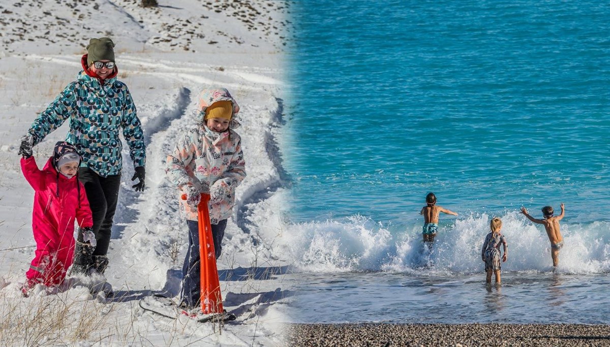 Antalya'da zirvede kar, sahilde deniz keyfi Antalya'da zirvede kar, sahilde deniz keyfi