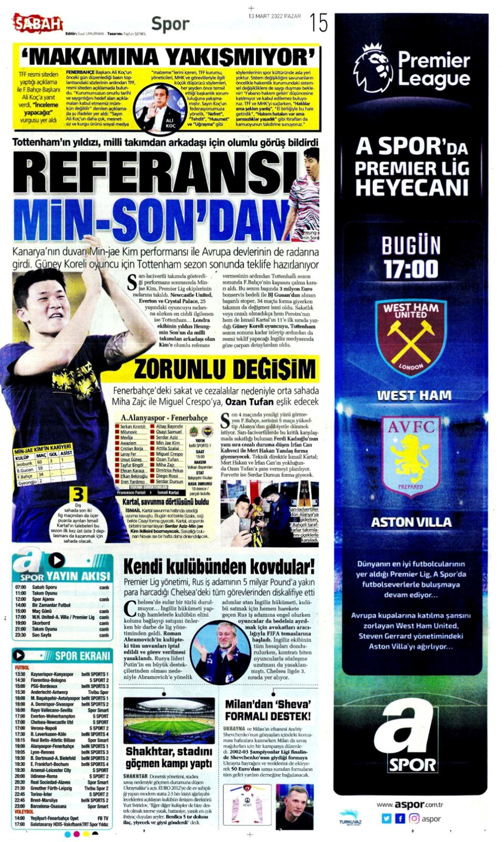 Günün spor manşetleri (13 Mart 2022) - 9