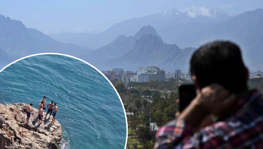 Hava sıcaklığı 6 derece birden yükseldi: Antalya’da kar manzaralı deniz keyfi