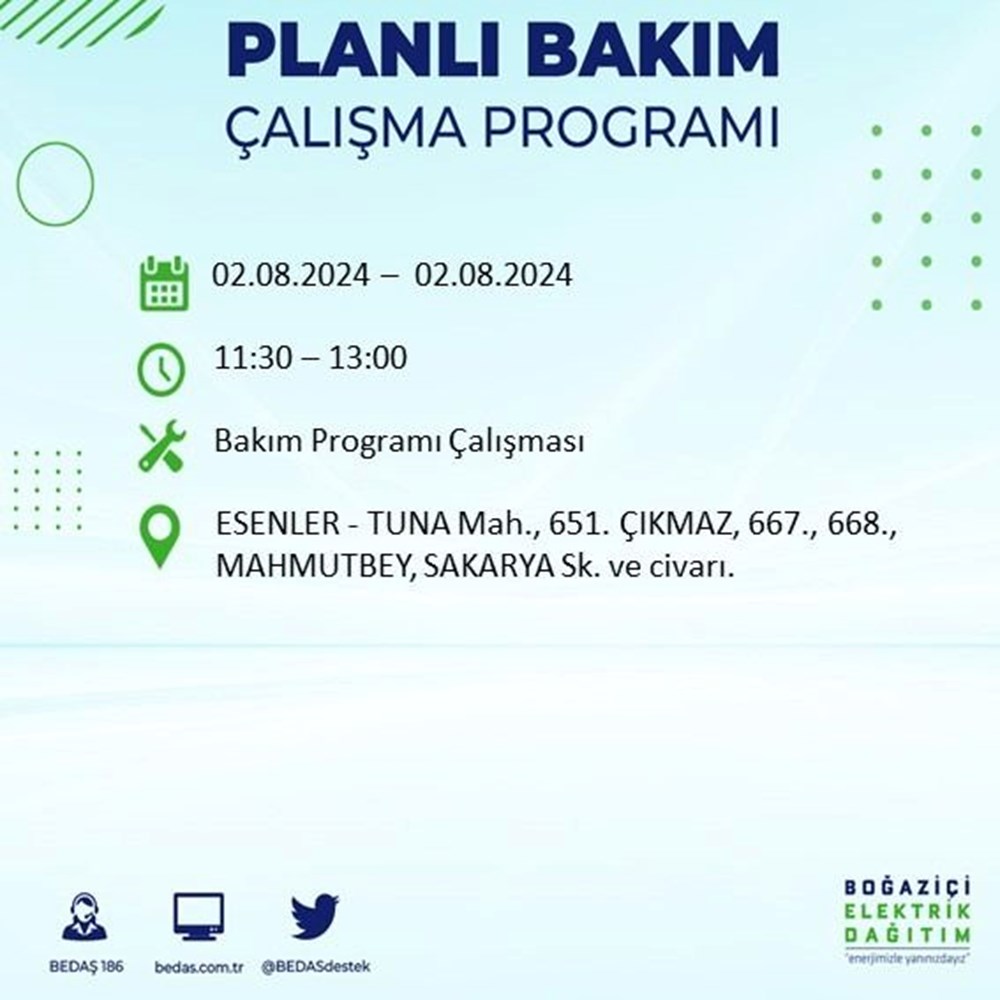 İstanbul'un 22 ilçesinde elektrik kesintisi: Elektrikler ne zaman gelecek? (2 Ağustos BEDAŞ kesinti programı) - 27