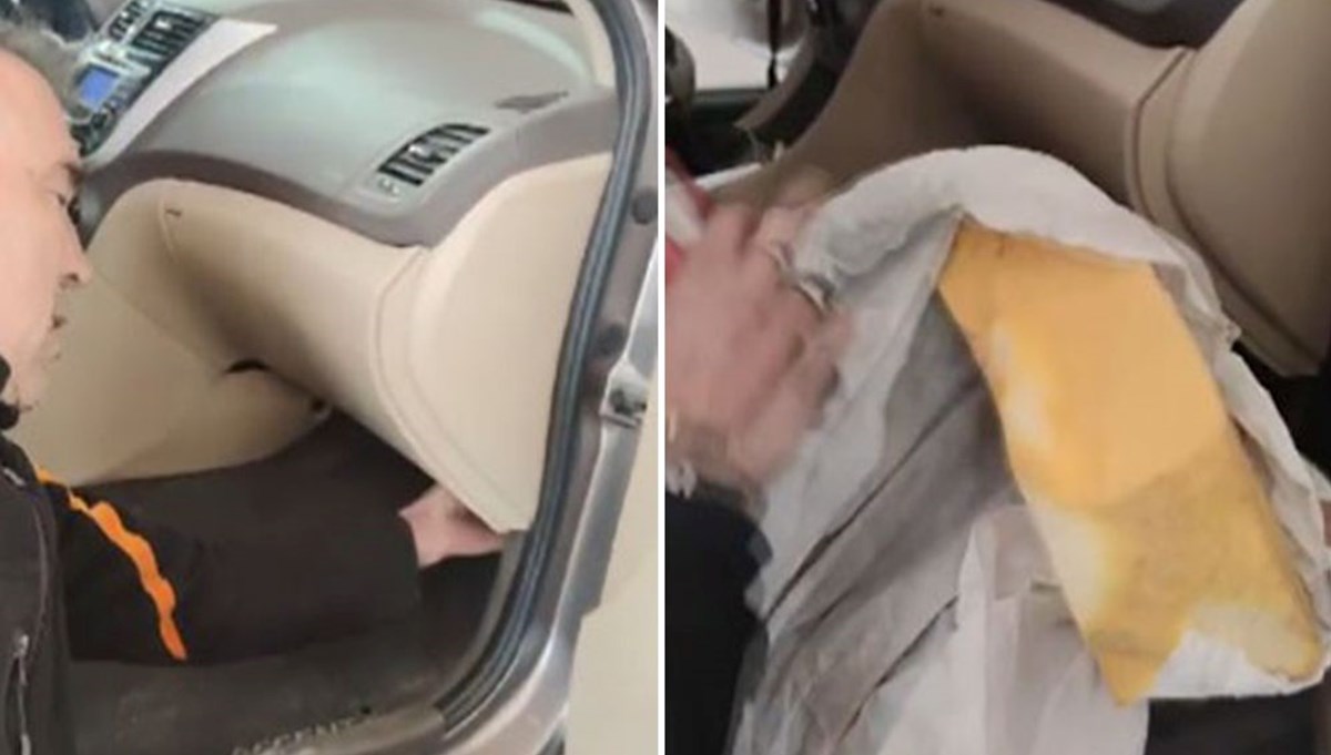 Ekspertiz yapılan otomobilde pes dedirten görüntü: Hava yastığının içinden sünger çıktı