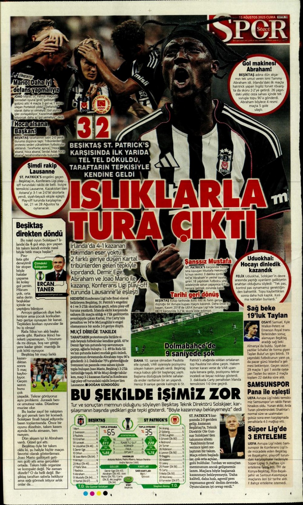 "Kabustan zafere" (15 Ağustos spor manşetleri) - 18