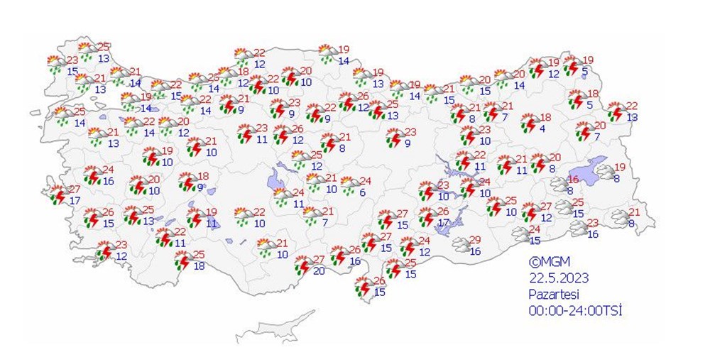 23 il için sarı ve turuncu kodlu uyarı: Toz taşınımı ve kuvvetli yağışlara dikkat (20 Mayıs 2023 hava durumu) - 11