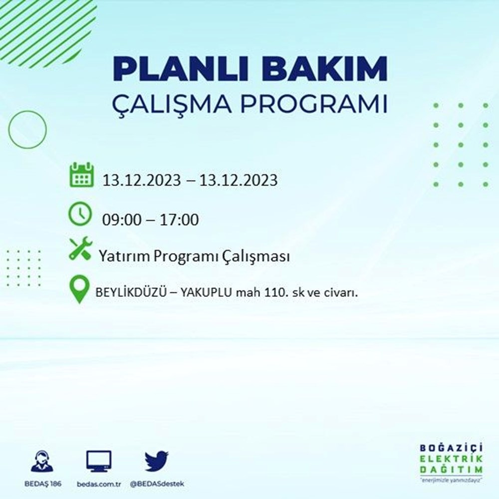 İstanbul'un 20 ilçesinde elektrik kesintisi: Elektrikler ne zaman gelecek? (13 Aralık BEDAŞ kesinti programı) - 13