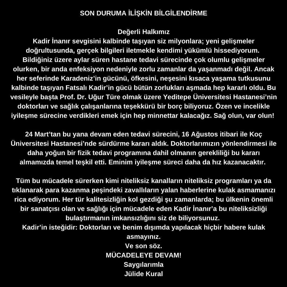 Kadir İnanır'ın sağlık durumuyla ilgili yeni açıklama: "Mücadeleye devam" - 1