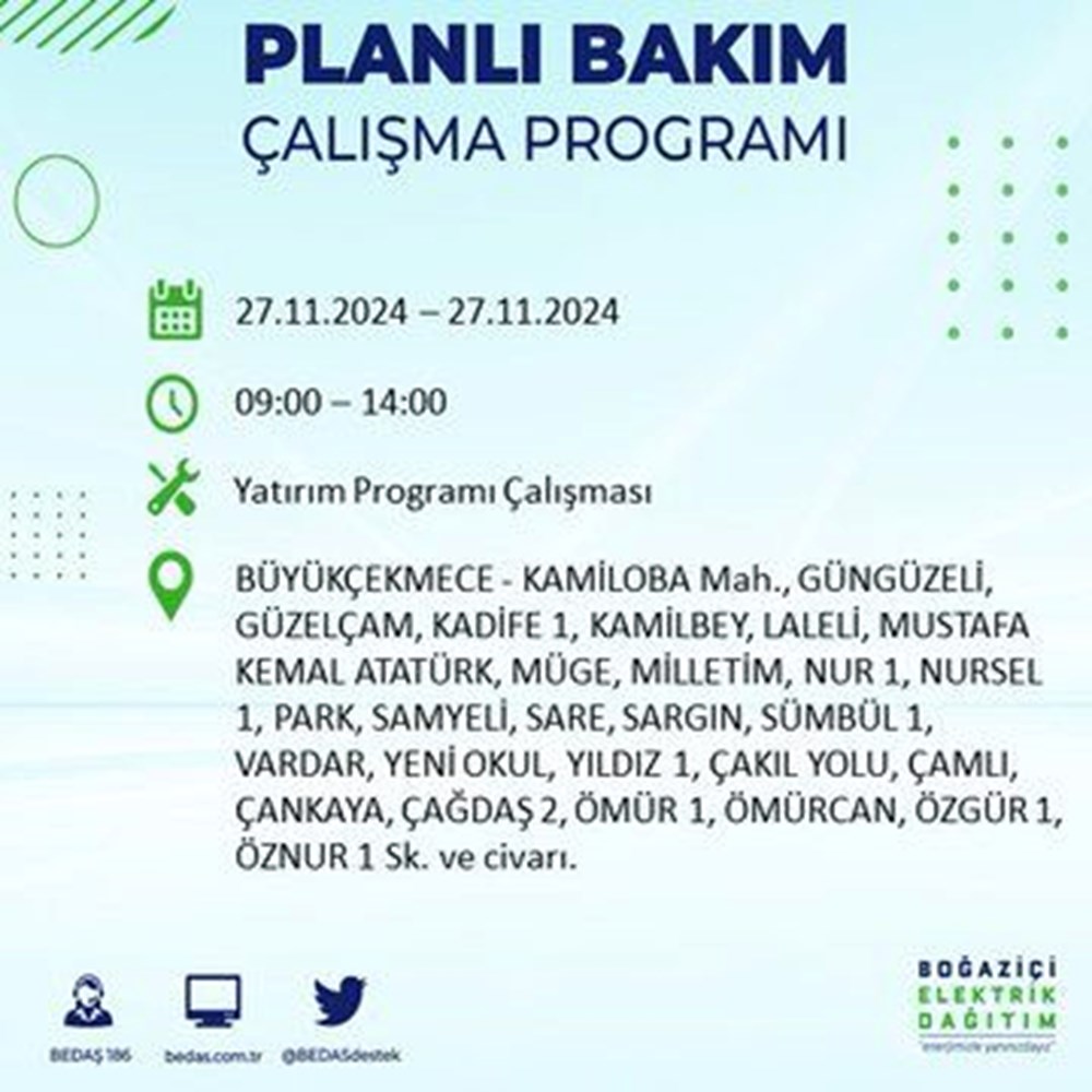 انقطاع التيار الكهربائي عن 17 منطقة بإسطنبول 4 انقطاع التيار الكهربائي عن 17 منطقة بإسطنبول: متى تعود الكهرباء؟ BEDAŞ 27 نوفمبر برنامج انقطاع التيار الكهربائي - 6