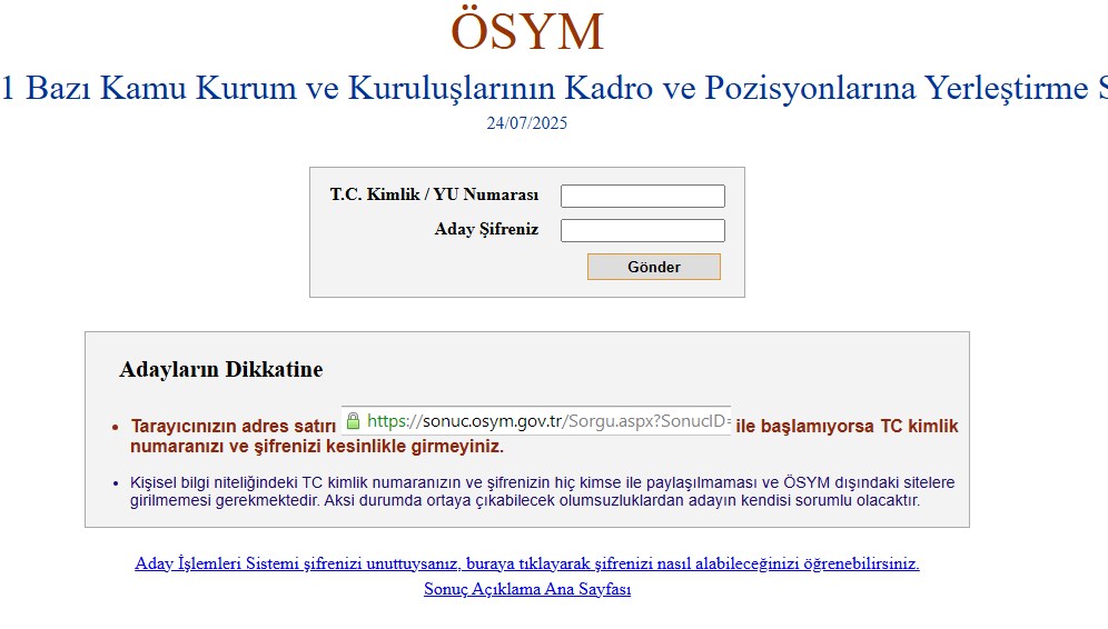 KPSS 2025/1 merkezi atama tercih sonuçları sorgulama ekranı: Kamuda lisans, ön lisans ve ortaöğretim yerleştirme sonuçları açıklandı