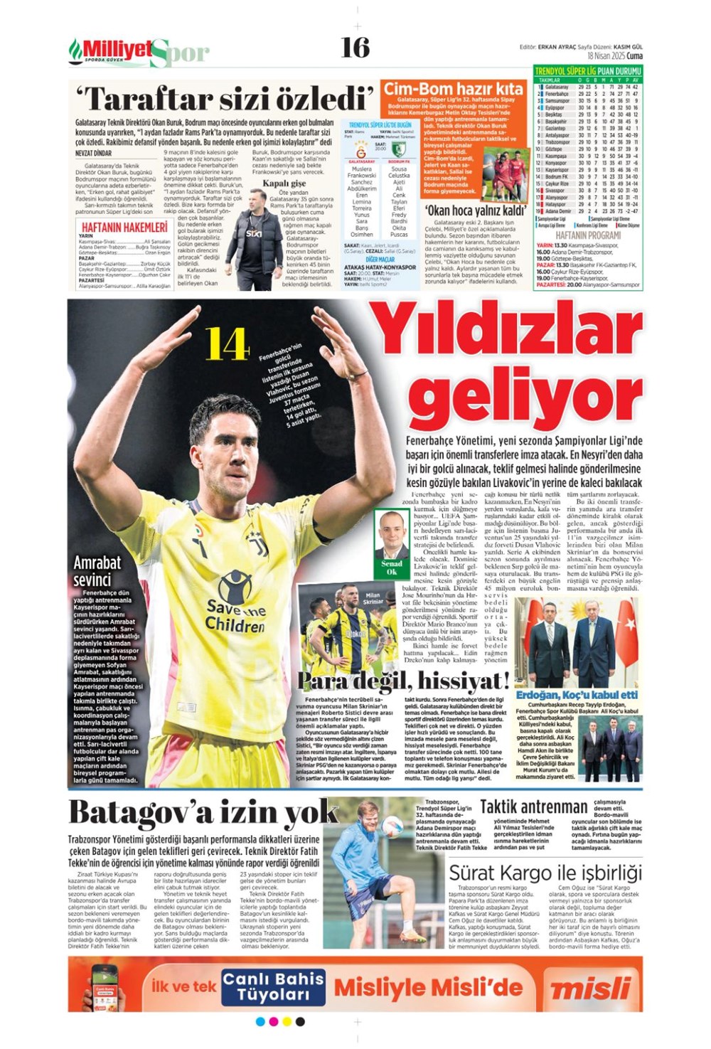 "Kolo Muani bombası" (18 Nisan 2025 spor manşetleri) - 19