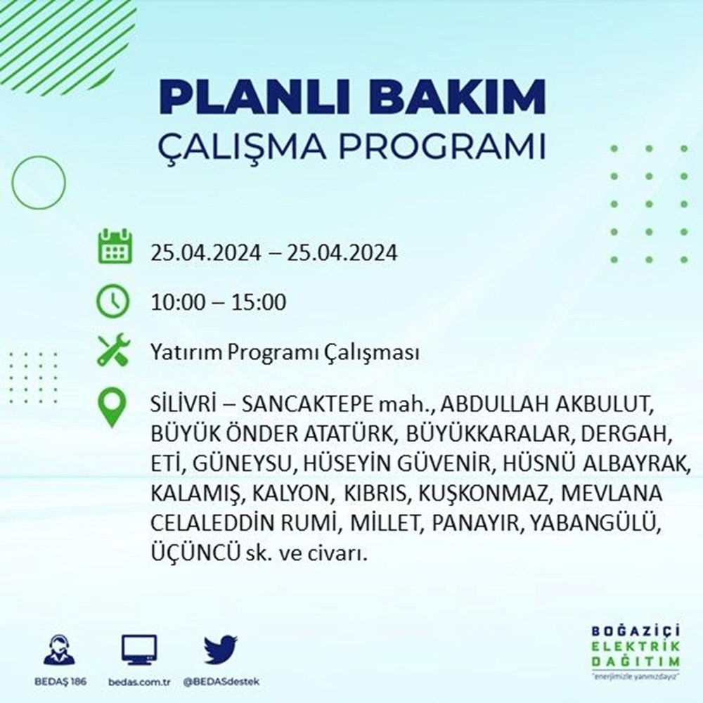 برنامج انقطاع BEDAŞ بتاريخ 25 أبريل: انقطاع التيار الكهربائي في 14 منطقة بإسطنبول: متى ستتم استعادة الكهرباء؟ - 21
