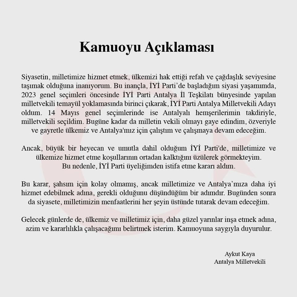Antalya Milletvekili Aykut Kaya İYİ Parti'den istifa etti - 1