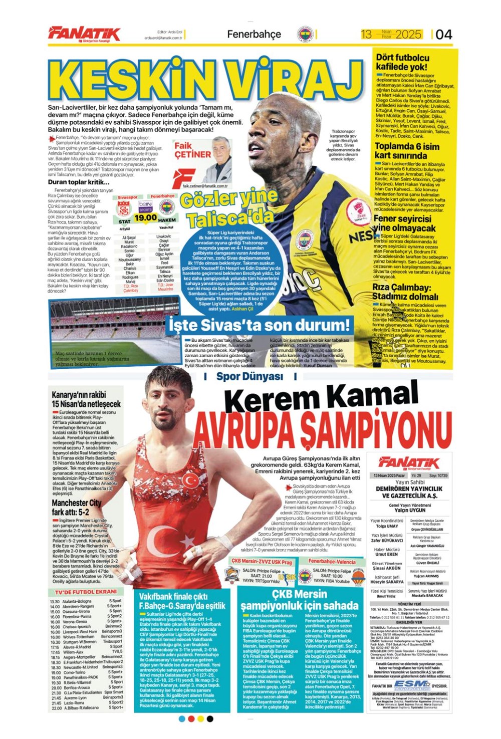 "Kartal ağır yaralı" (13 Nisan 2025 spor manşetleri) - 9