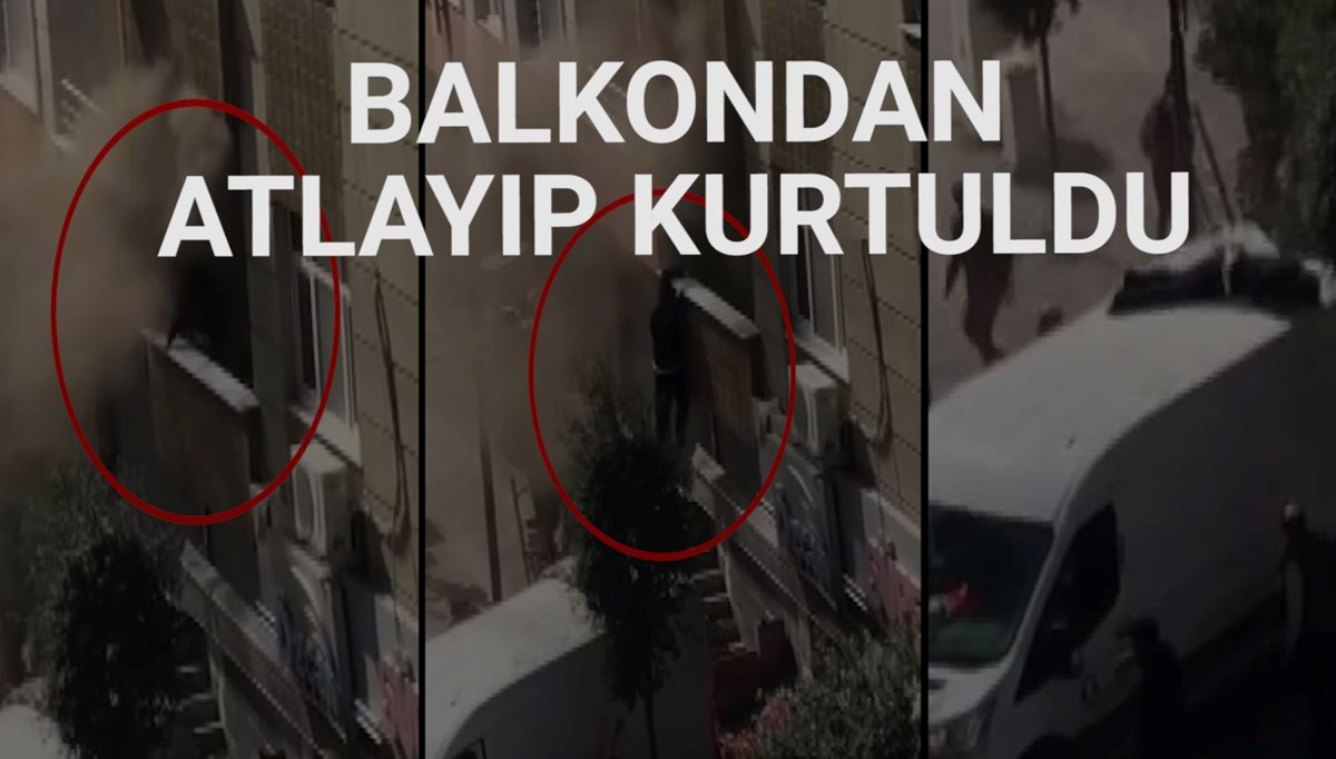 Yangında mahsur kalan genç kargo aracının üstüne atladı Yangında mahsur kalan genç kargo aracının üstüne atladı