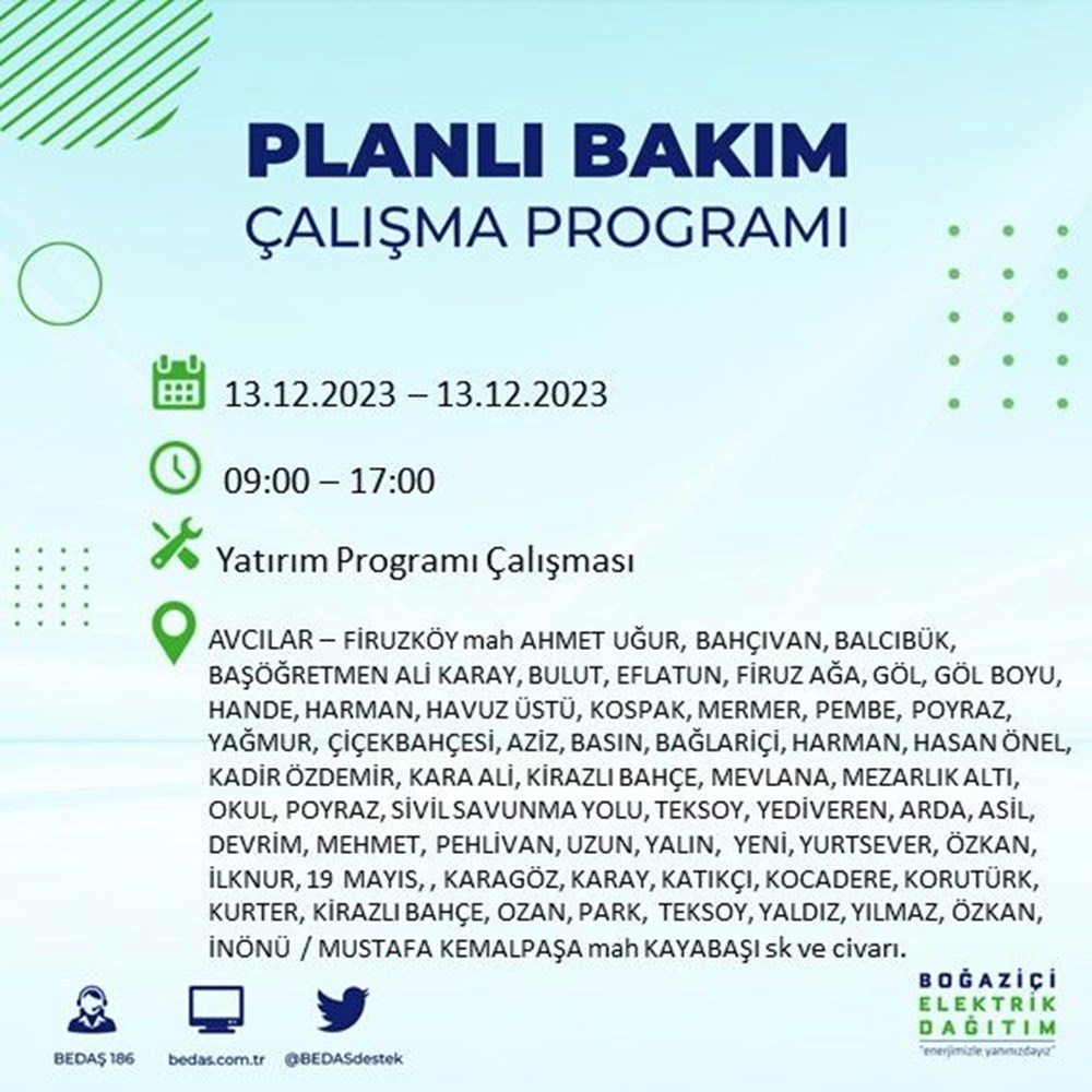 İstanbul'un 20 ilçesinde elektrik kesintisi: Elektrikler ne zaman gelecek? (13 Aralık BEDAŞ kesinti programı) - 2