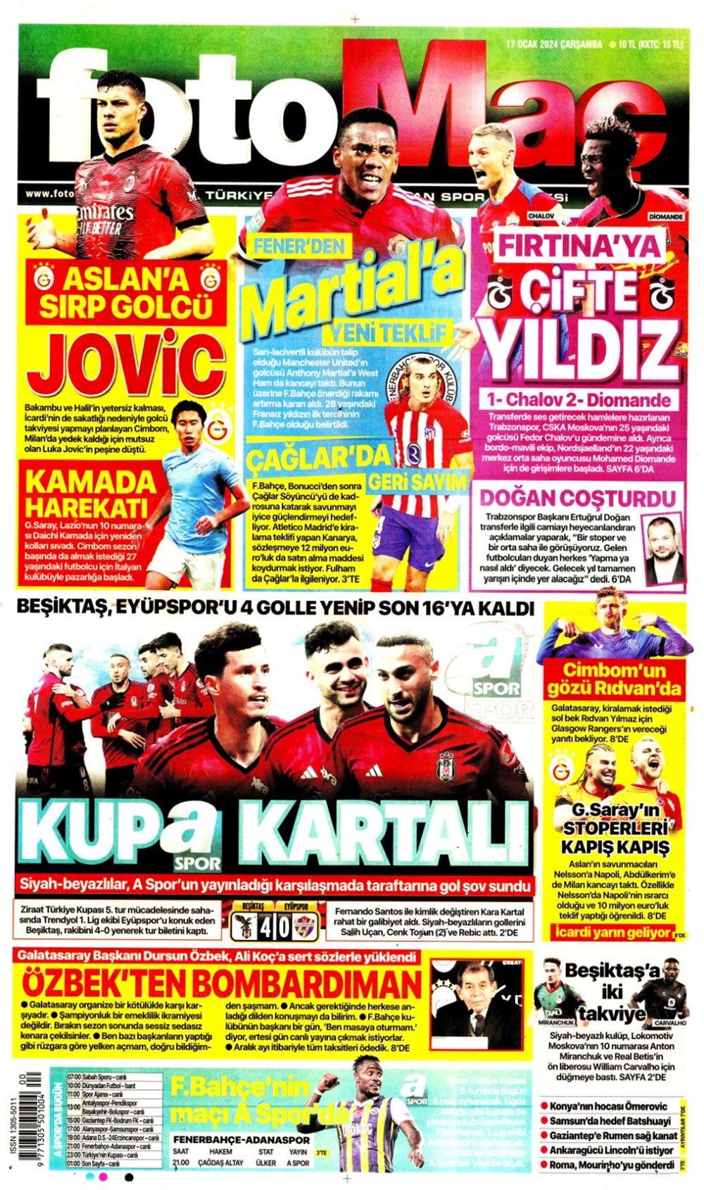 "Martial'e yeni teklif" (17 Ocak 2024 spor manşetleri) - 1