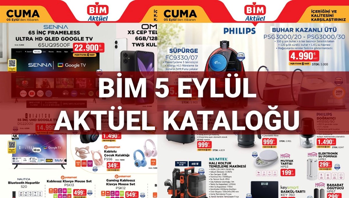 BİM 5 Eylül aktüel ürünler kataloğu 2025: 65 inç televizyon, halı koltuk yıkama makinesi, yazı tahtası ve buhar kazanlı ütü geliyor BİM 5 Eylül aktüel ürünler kataloğu 2025: 65 inç televizyon, halı koltuk yıkama makinesi, yazı tahtası ve buhar kazanlı ütü geliyor