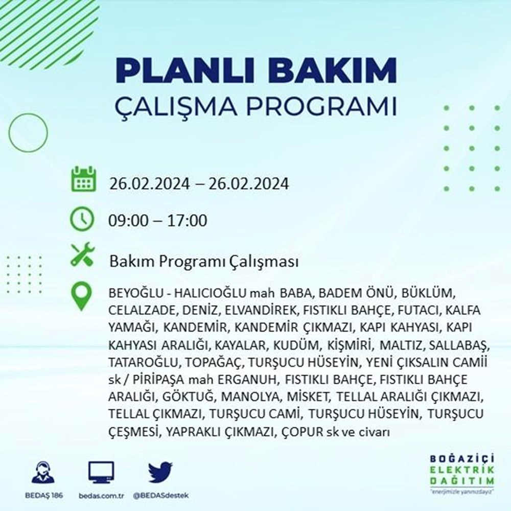 İstanbul'un 19 ilçesinde elektrik kesintisi: Elektrikler ne zaman gelecek? (26 Şubat BEDAŞ kesinti programı) - 29