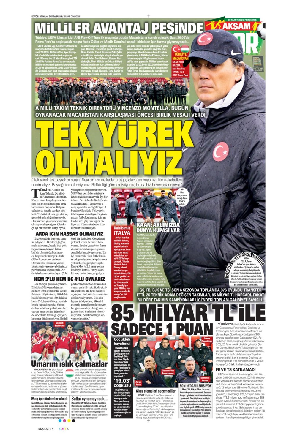 "Milliler avantaj peşinde" (20 Mart 2025 spor manşetleri) - 1