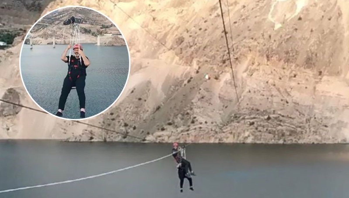 Belediye başkanı zipline'da mahsur kaldı