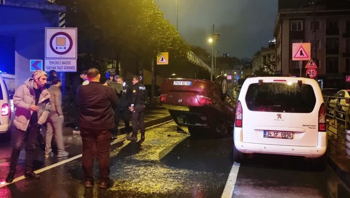 Beyoğlu'nda kaza Şişli'de takla