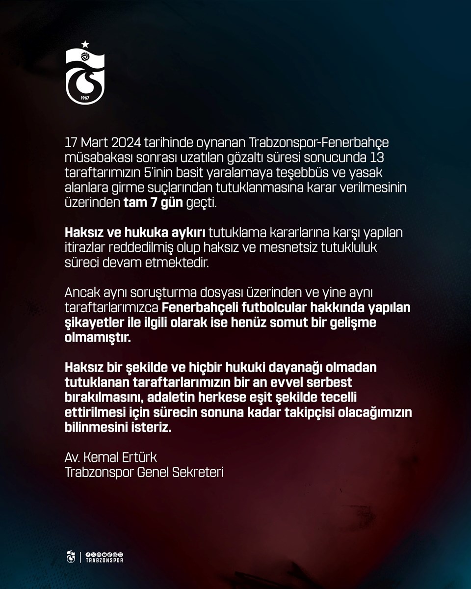 Trabzonspor'dan açıklama: Fenerbahçeli futbolcularla ilgili henüz somut bir gelişme olmamıştır - 1