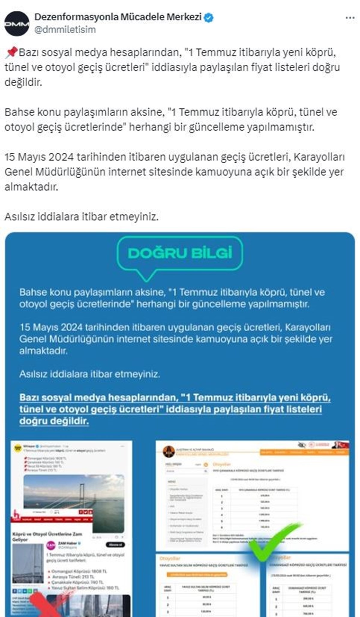 1 Temmuz itibariyle köprü ve otoyol ücretlerine zam geleceği iddia edilmişti: DMM'den açıklama geldi