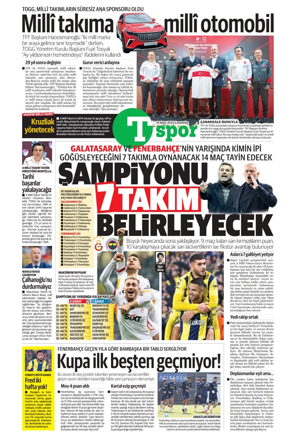 "Kayıtsız şartsız Mourinho" (19 Mart 2025 spor manşetleri) - 15
