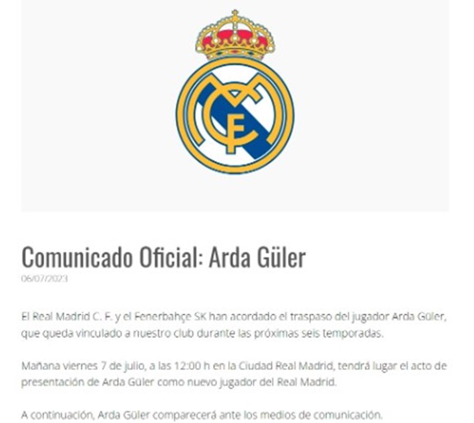 Fenerbahçe ve Real Madrid'den Arda Güler açıklaması: 6 yıllık anlaşma - 1