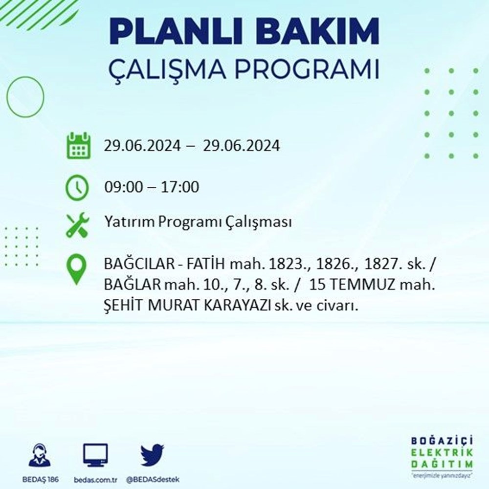 İstanbul'un 11 ilçesinde elektrik kesintisi: Elektrikler ne zaman gelecek? (BEDAŞ 29 Haziran elektrik kesintisi programı) - 2