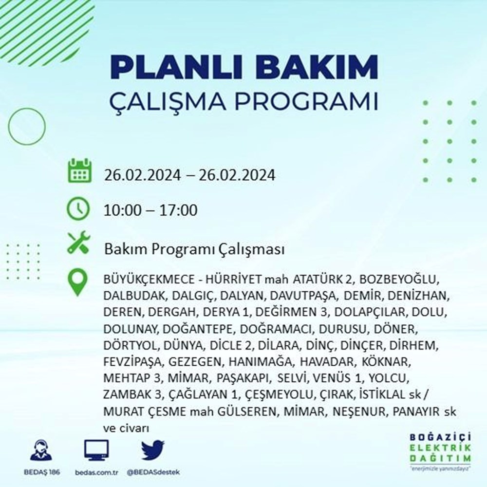İstanbul'un 19 ilçesinde elektrik kesintisi: Elektrikler ne zaman gelecek? (26 Şubat BEDAŞ kesinti programı) - 34
