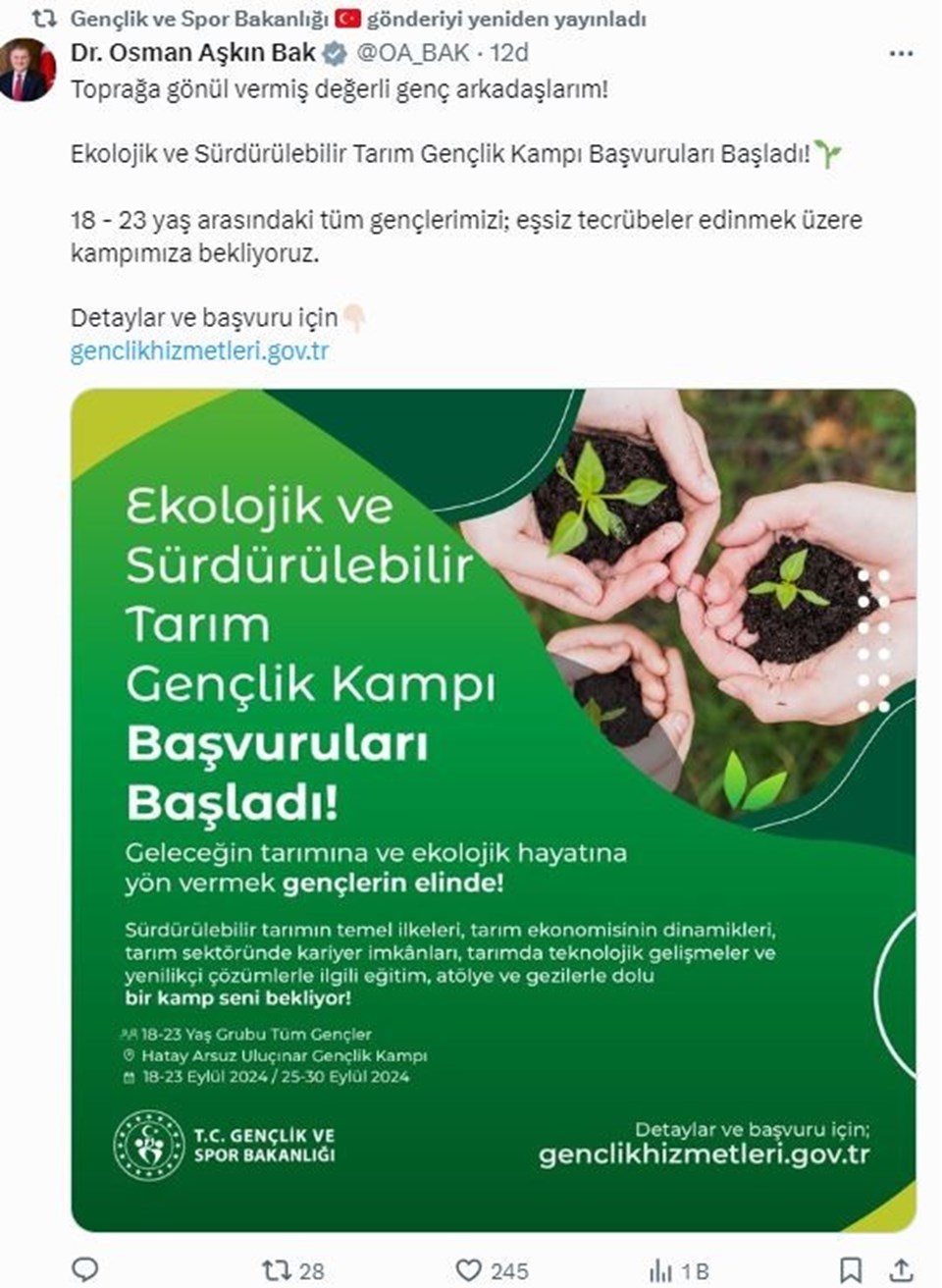 Ekolojik ve Sürdürülebilir Tarım Gençlik Kampı başvuruları başladı (Gençlik Kampı başvurusu nasıl yapılır?) - 1