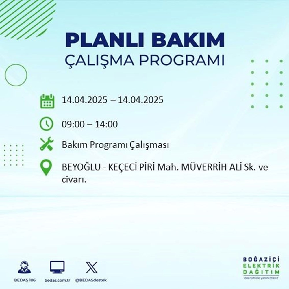 İstanbul'un 23 ilçesinde elektrik kesintisi: Elektrikler ne vakit gelecek? 9 saat sürecek (14 Nisan BEDAŞ kesinti programı) 115