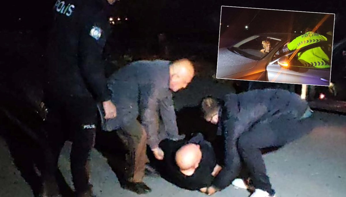Alkollü sürücü ve kadın yolcudan polise tehdit